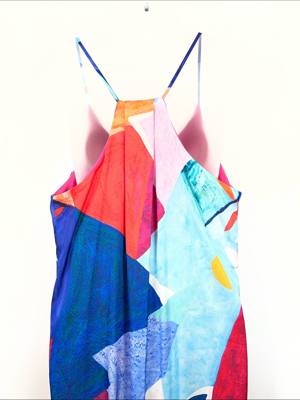 Nicole Miller Satin Charmeuse Vibrant Abstract Women L 2 Pocket Slip Maxi Dress - Picture 6 of 8